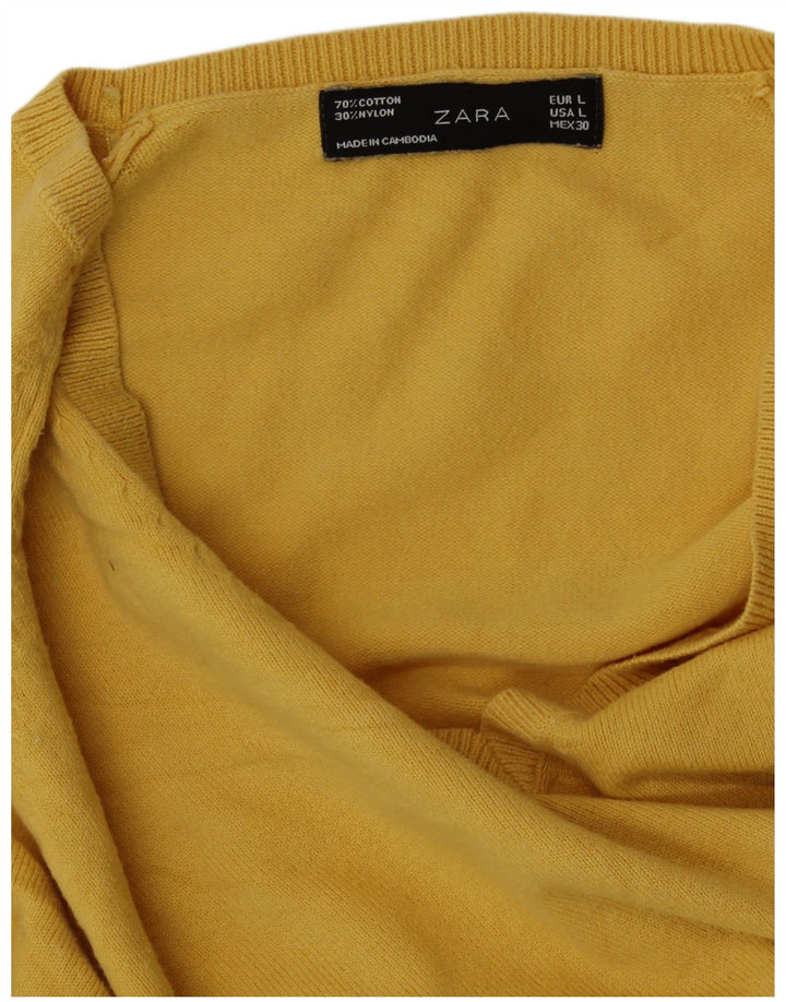 Suéter feminino ZARA com decote em V Reino Unido 14 grande algodão amarelo
