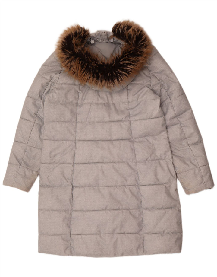 Casaco acolchoado com capuz feminino Barbour UK 16 poliéster cinza grande