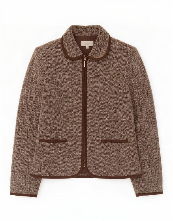 Jaqueta blazer feminina Marks & Spencer Reino Unido 10 pequena espinha de peixe marrom