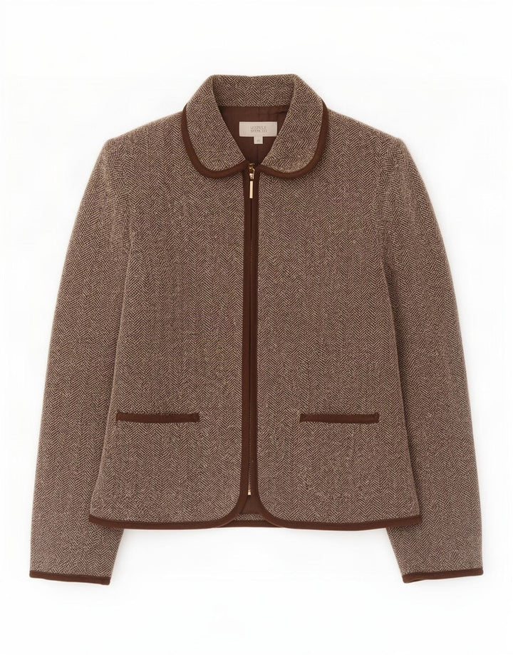 Jaqueta blazer feminina Marks & Spencer Reino Unido 10 pequena espinha de peixe marrom