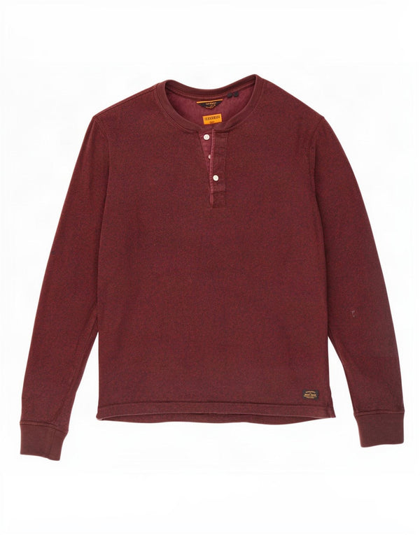 Superdry Mens Top Long Sleeve Medium Burgundy Flecked Cotton
