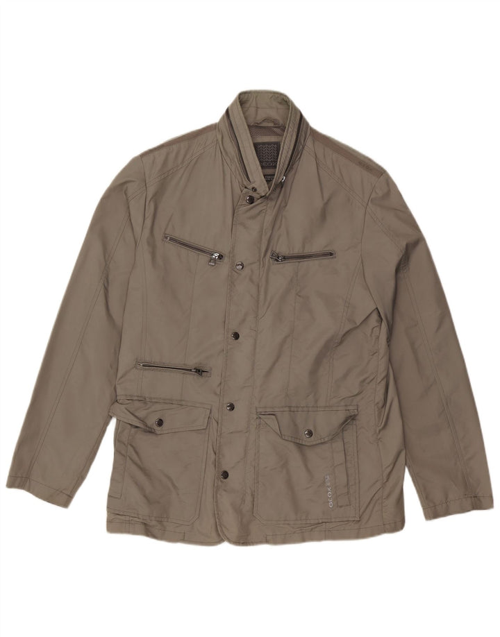 Jaqueta utilitária masculina Geox com capuz UK 42 XL cinza poliamida
