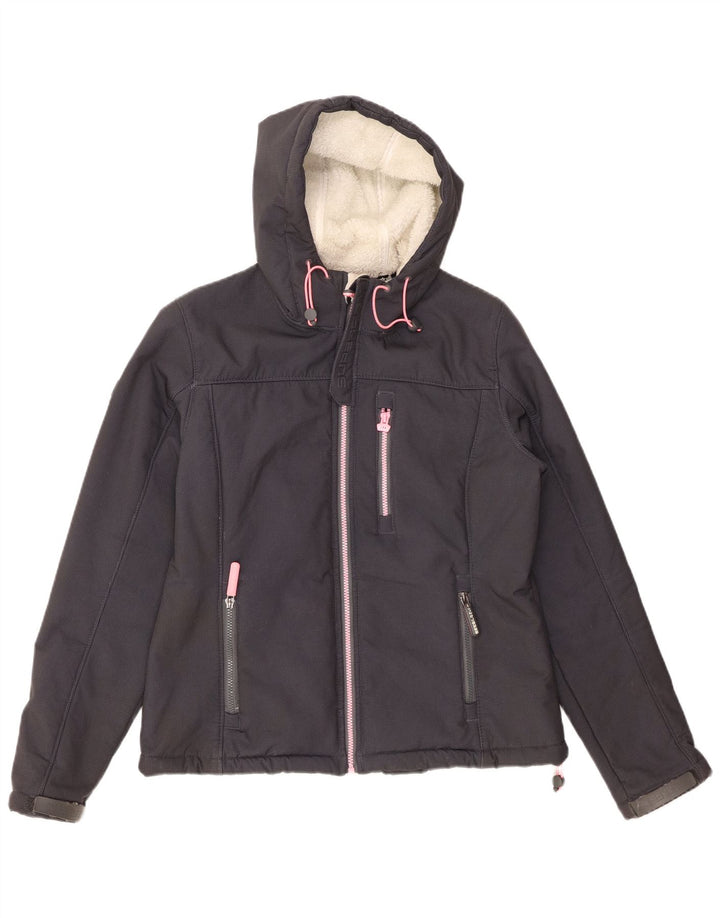 Jaqueta corta-vento feminina SUPERDRY Windtrekker com capuz Reino Unido 14 grande cinza
