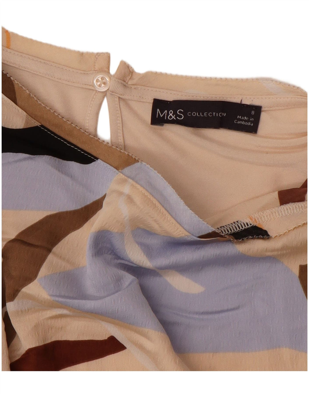 Camiseta feminina oversized MARKS & SPENCER UK 8 pequena bege geométrica