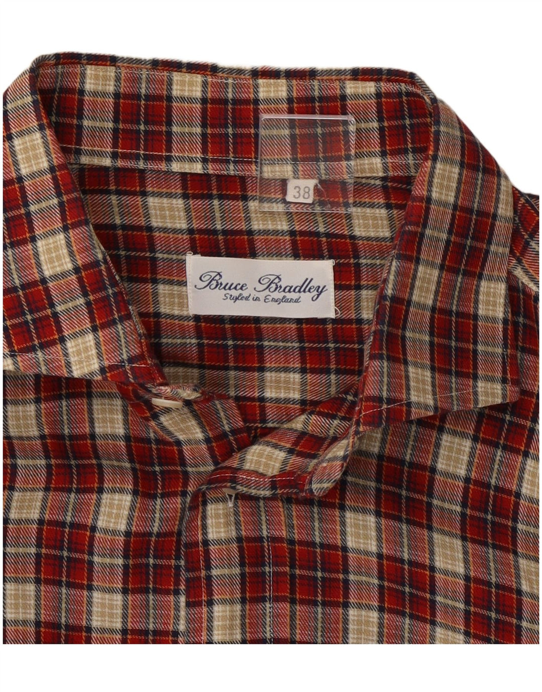 Camisa masculina de flanela VINTAGE tamanho 38 algodão xadrez vermelho médio