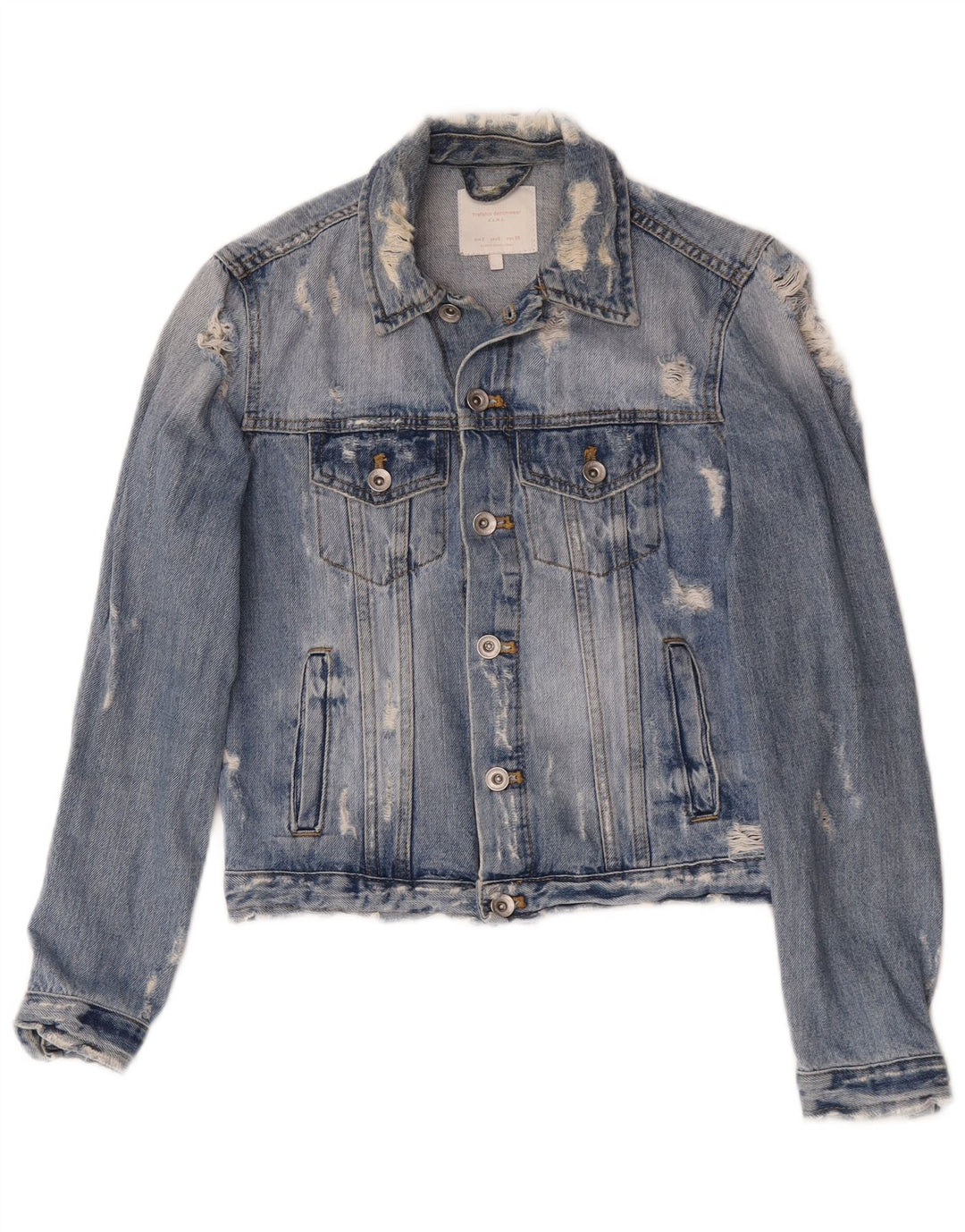 Zara Jaqueta jeans feminina desgastada Reino Unido 10 pequena azul