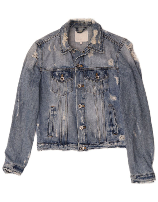 Zara Jaqueta jeans feminina desgastada Reino Unido 10 pequena azul