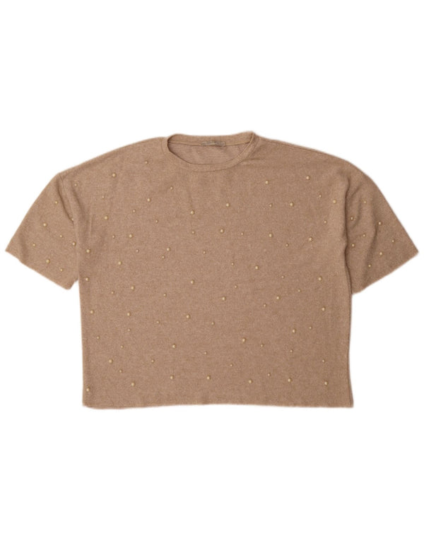 Zara Womens Trafaluc Oversized T-Shirt Top Reino Unido 10 Pequeno Bege