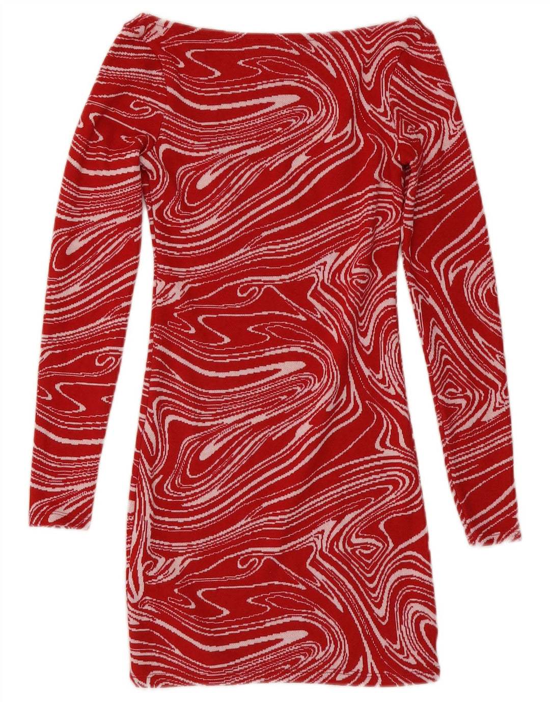Vestido bodycon feminino Zara com estampa abstrata de manga comprida Reino Unido 8 pequeno vermelho