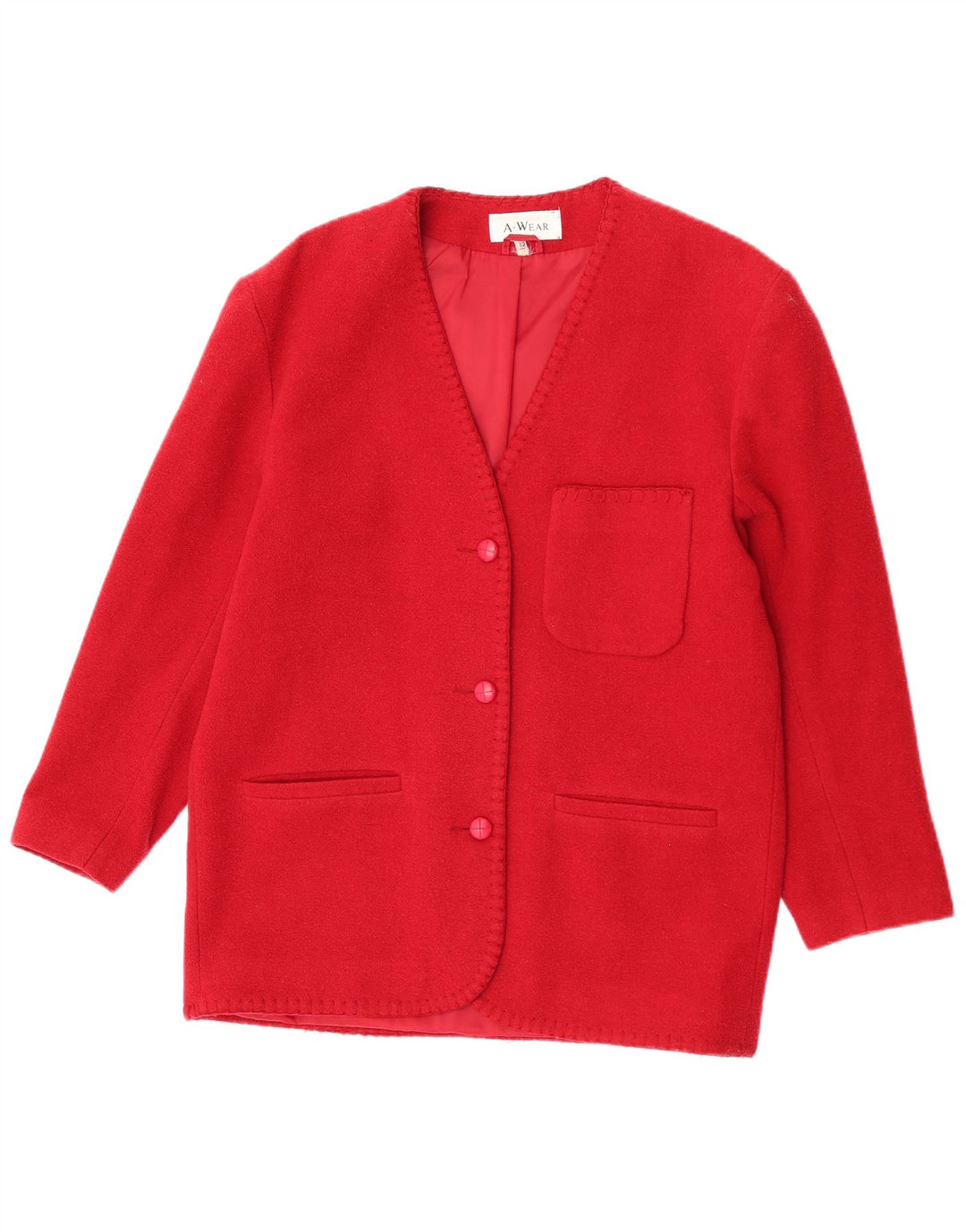 A.Wear jaqueta blazer feminina de 3 botões Reino Unido 12 lã vermelha média