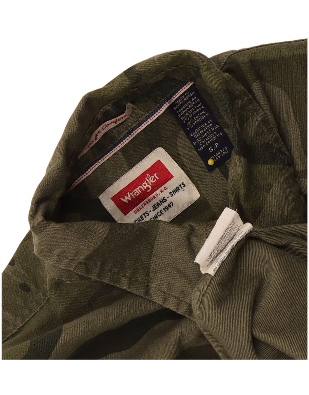 Camisa masculina Wrangler pequena camuflada cáqui algodão
