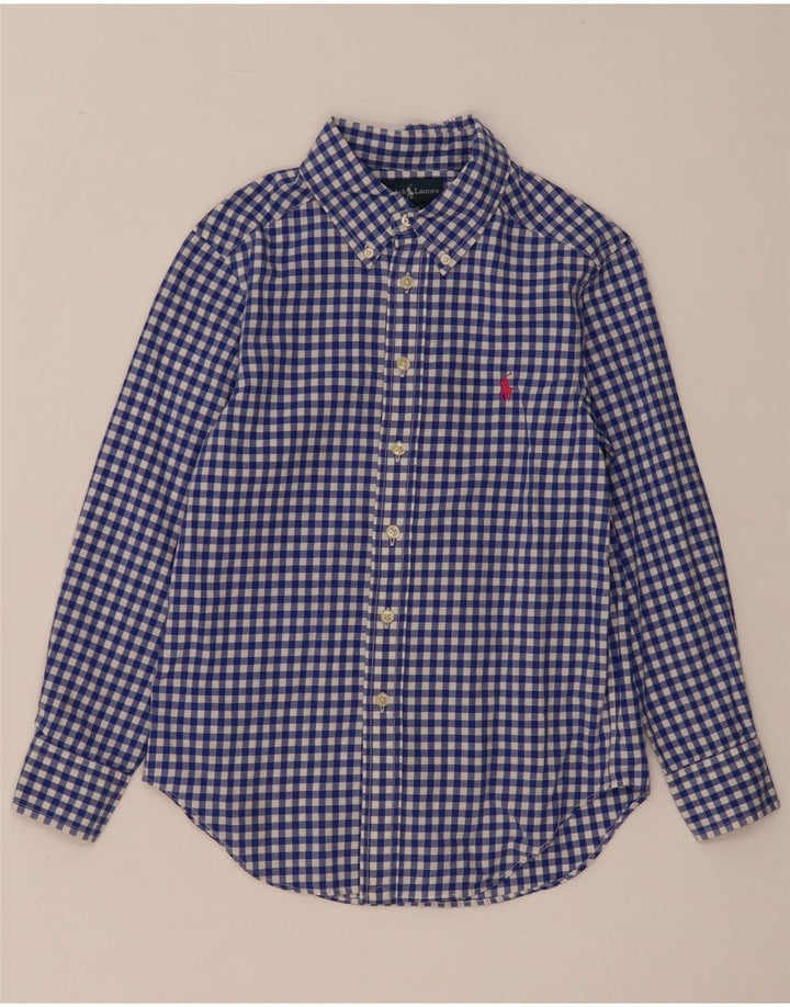 Ralph Lauren Camisa masculina 7-8 anos pequena algodão guingão azul