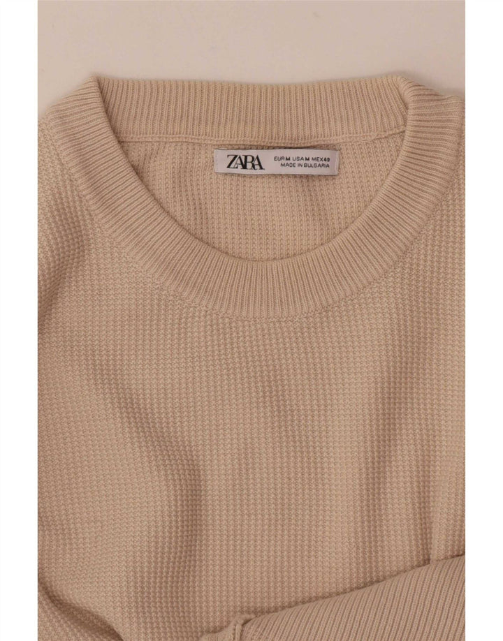 Zara Suéter masculino com gola redonda e bege médio