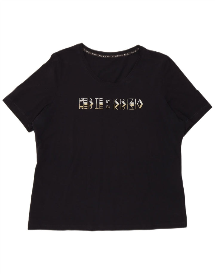 Camiseta feminina com estampa regular Perte by Krizia Top Reino Unido 12 Médio Azul Marinho
