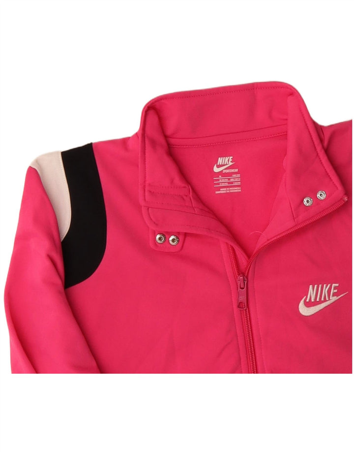 NIKE Womens Tracksuit Top Jacket UK 12 Medium Pink Colourblock Poliéster