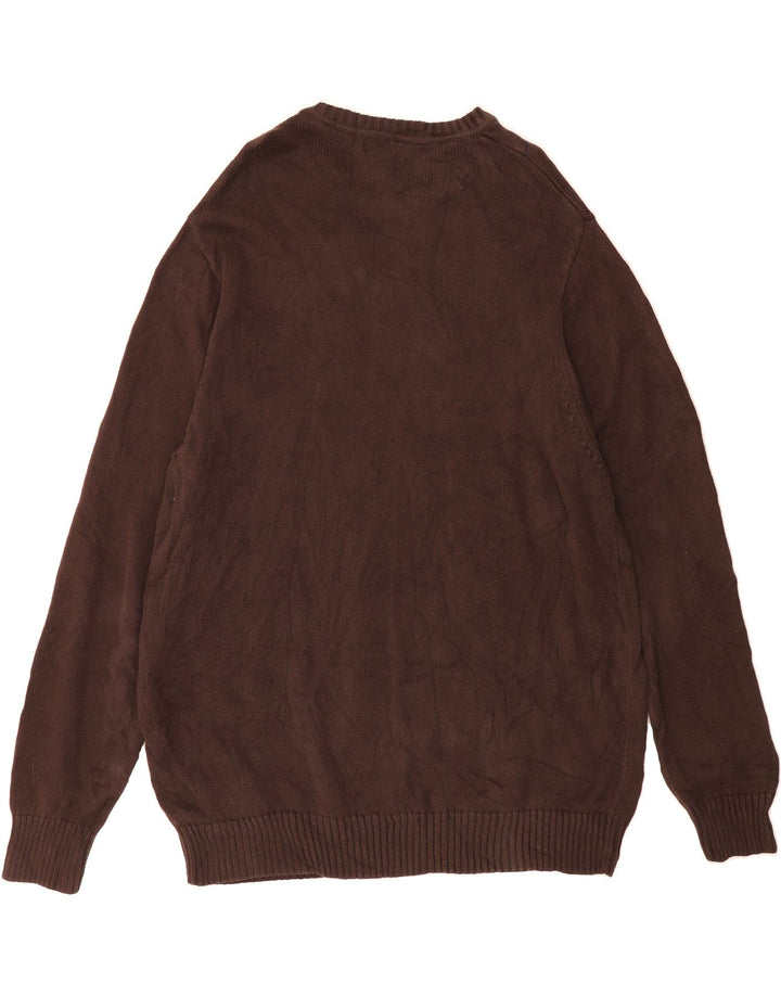 DOCKERS Mens Crew Neck Jumper Sweater XL Brown Argyle/Diamond Cotton Vintage Dockers and Second-Hand Dockers from Messina Hembry 