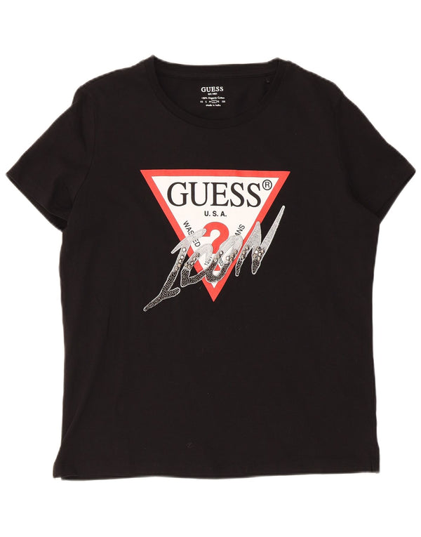 Camiseta feminina Guess com estampa gráfica UK 14 grande algodão preto