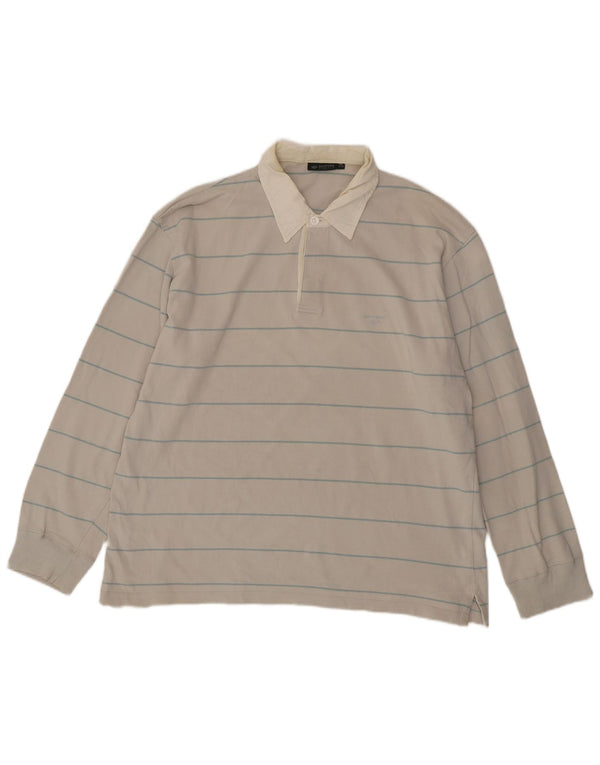 Camisa polo masculina de rugby de manga comprida Dockers UK 46/48 XL cinza listrado algodão