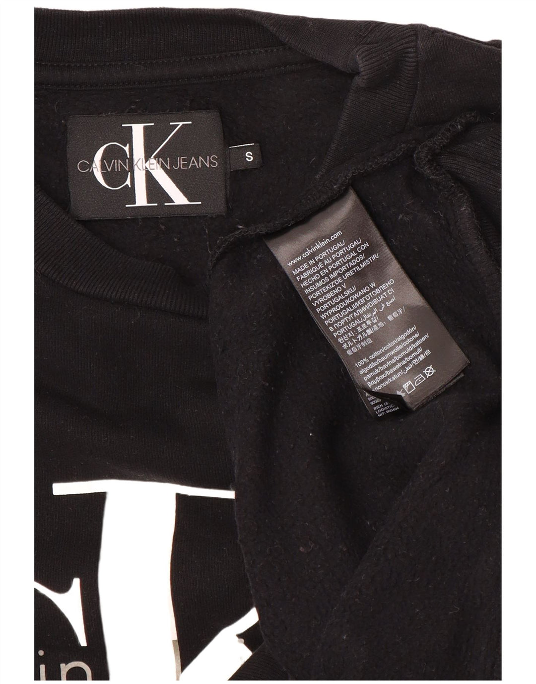 CALVIN KLEIN JEANS Suéter gráfico masculino pequeno de algodão preto