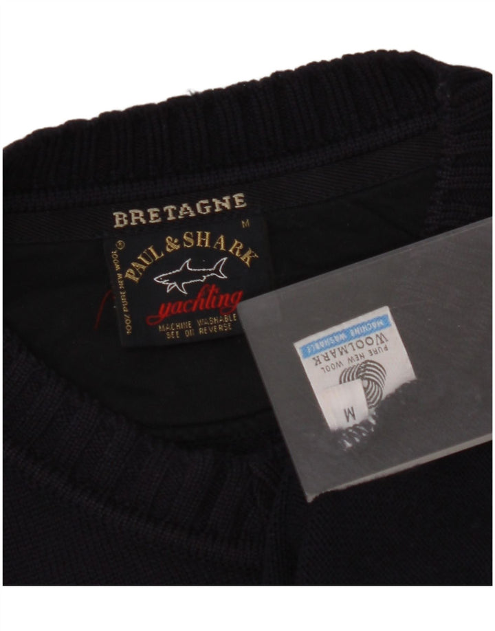 Suéter masculino PAUL & SHARK com decote em V médio azul marinho lã nova