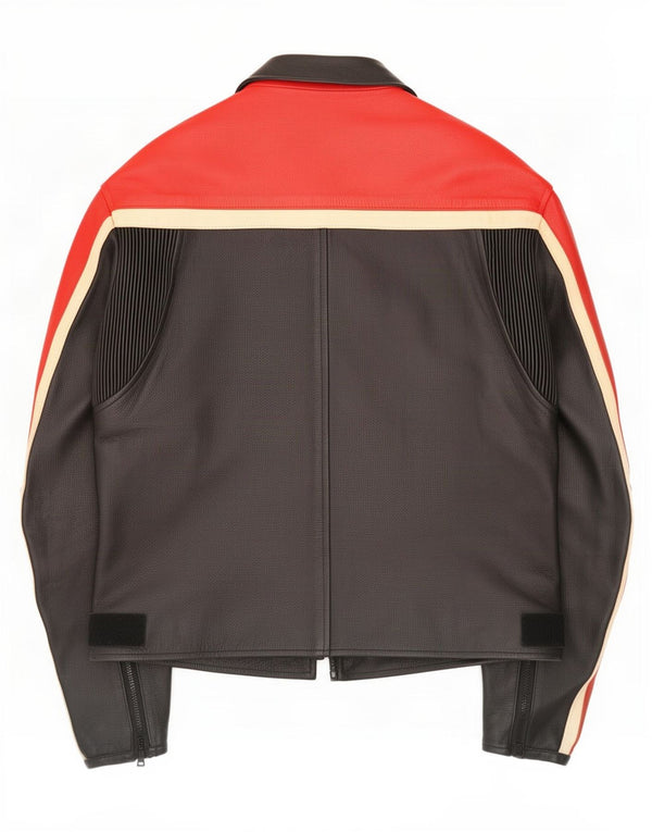 Jaqueta masculina vintage de couro Motorstyle Racer UK 40 grande bloco colorido preto