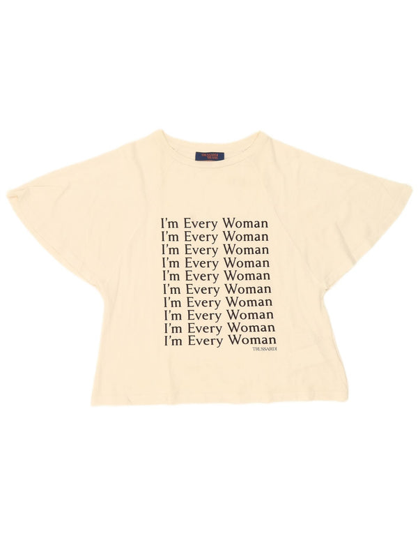 Camiseta feminina Trussardi Jeans com estampa oversized UK 6 XS off white