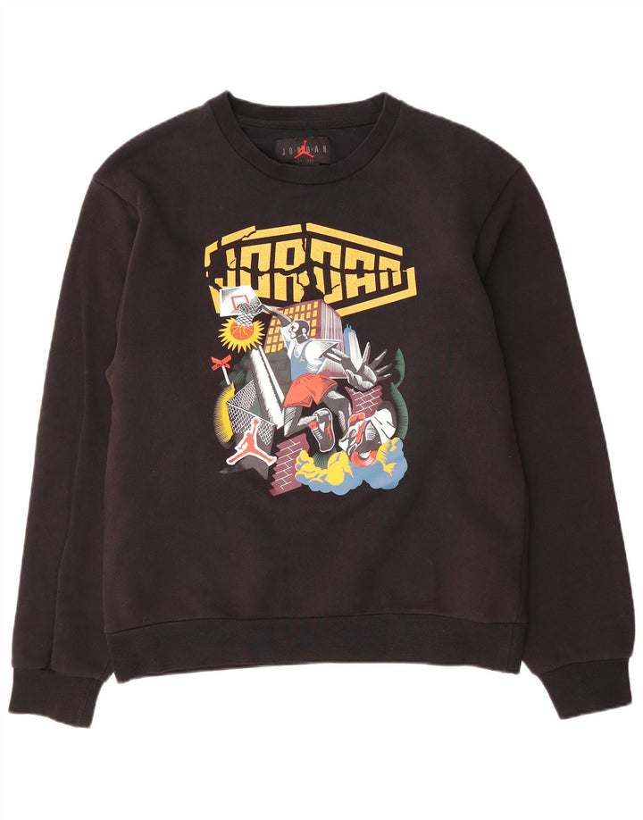 Jordan Mens Graphic Moletom Jumper Pequeno Algodão Preto