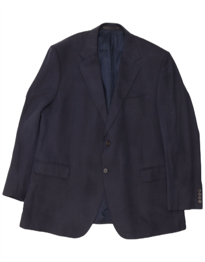 Jaqueta blazer masculina de 2 botões Marks & Spencer Reino Unido 46 XL azul marinho seda