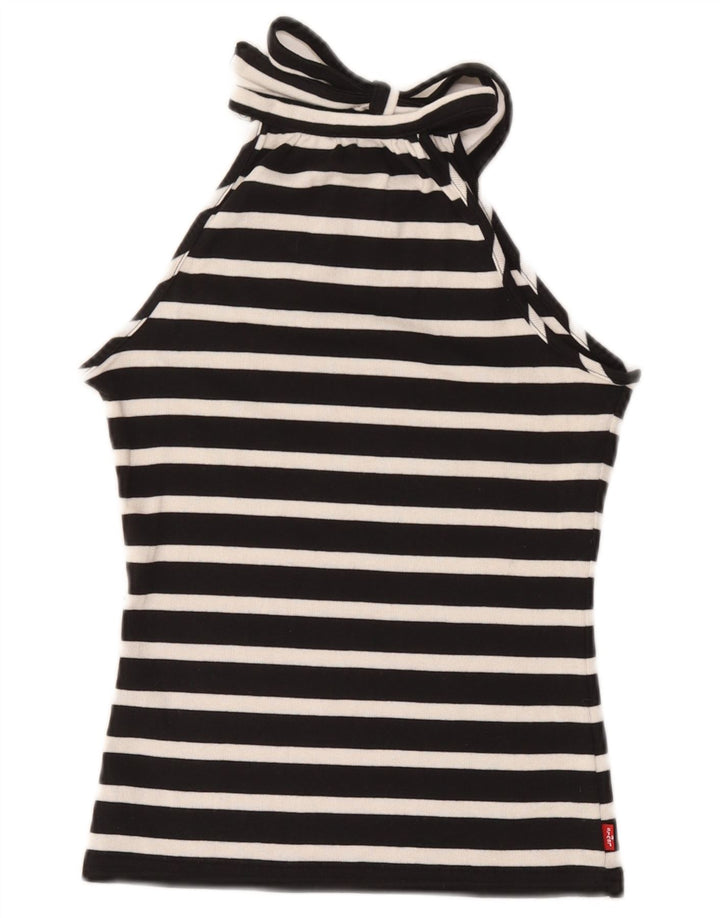 Top cropped feminino Levi's UK 8 pequeno algodão listrado preto