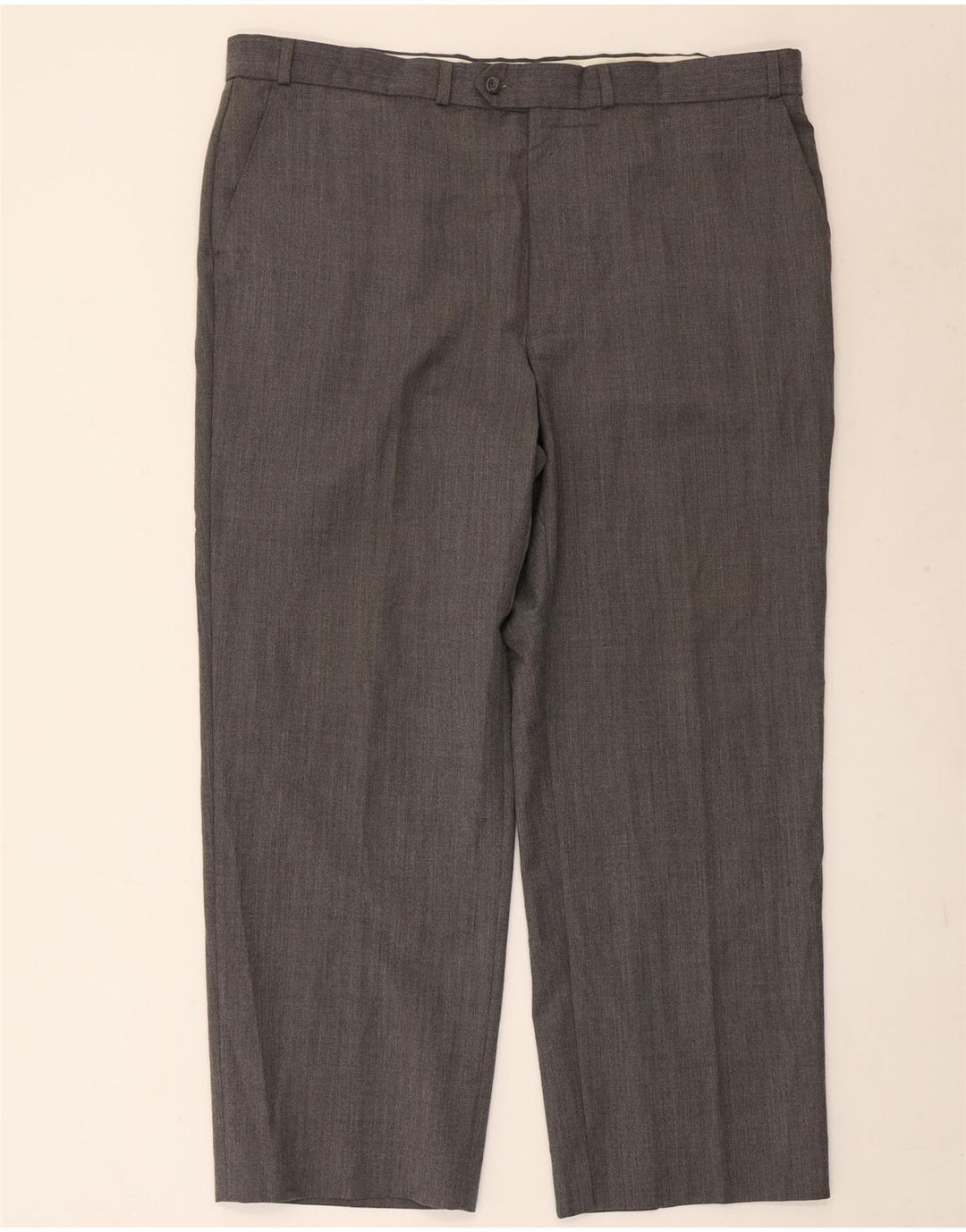 Calça masculina de terno reto Marks & Spencer W42 L29 poliéster listrado cinza