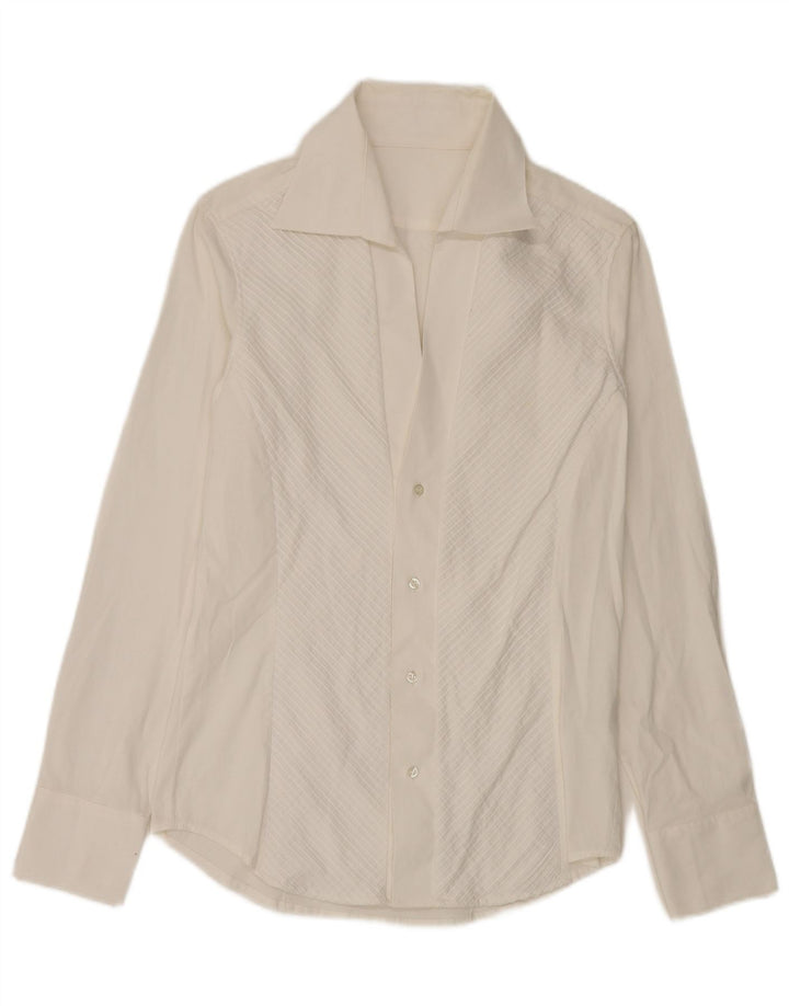 Camisa feminina vintage UK 14 algodão branco médio