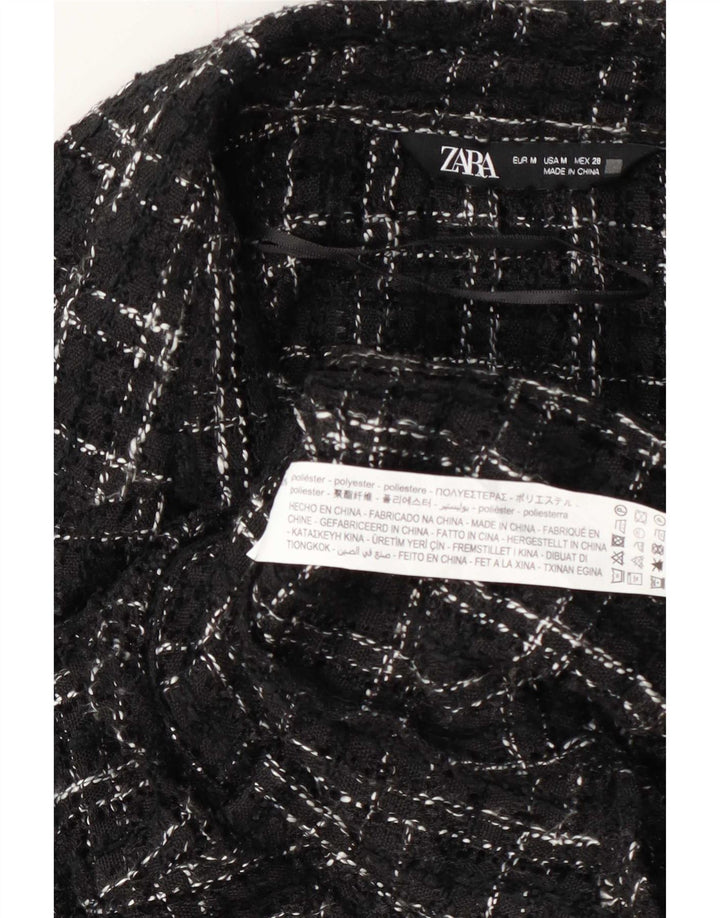 Camisa feminina Zara UK 12 poliéster xadrez preto médio