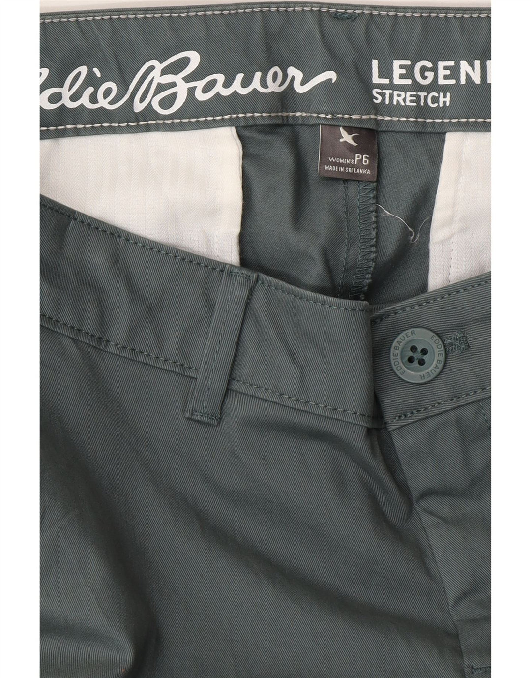 EDDIE BAUER Calça Chino Feminina Slim EUA 6 Médio W32 L29 Algodão Verde