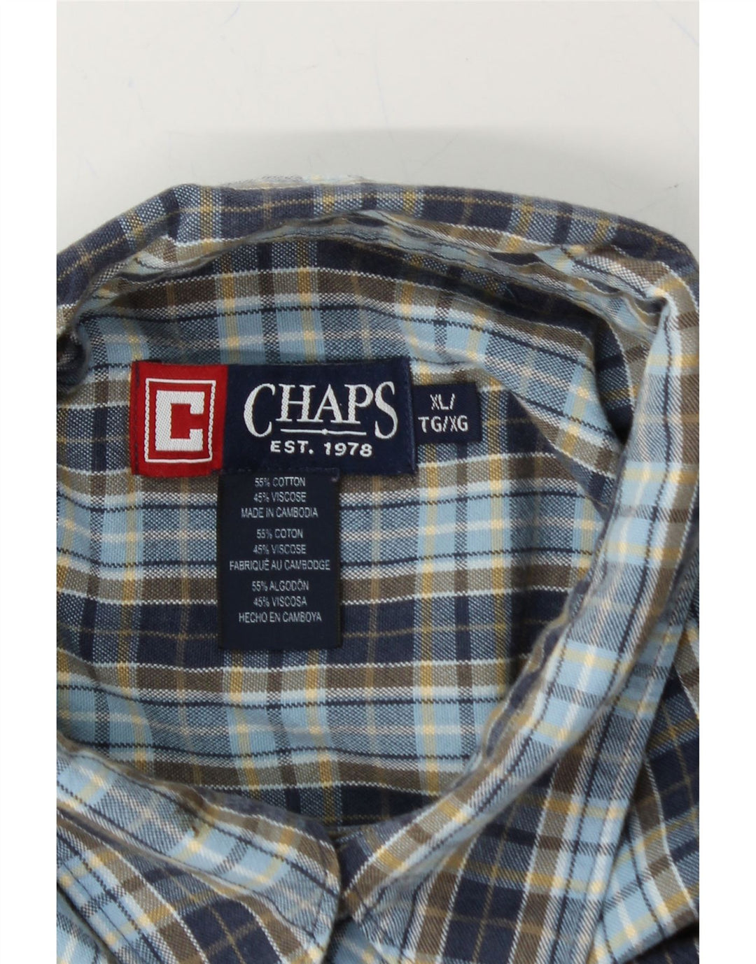 CHAPS Mens Short Sleeve Shirt XL Blue Check Cotton Vintage Chaps and Second-Hand Chaps from Messina Hembry 
