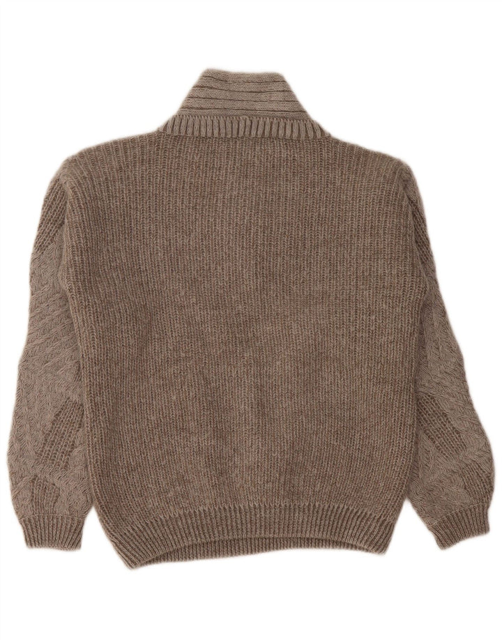 Suéter feminino vintage com decote em V Reino Unido 14 cinza médio geométrico