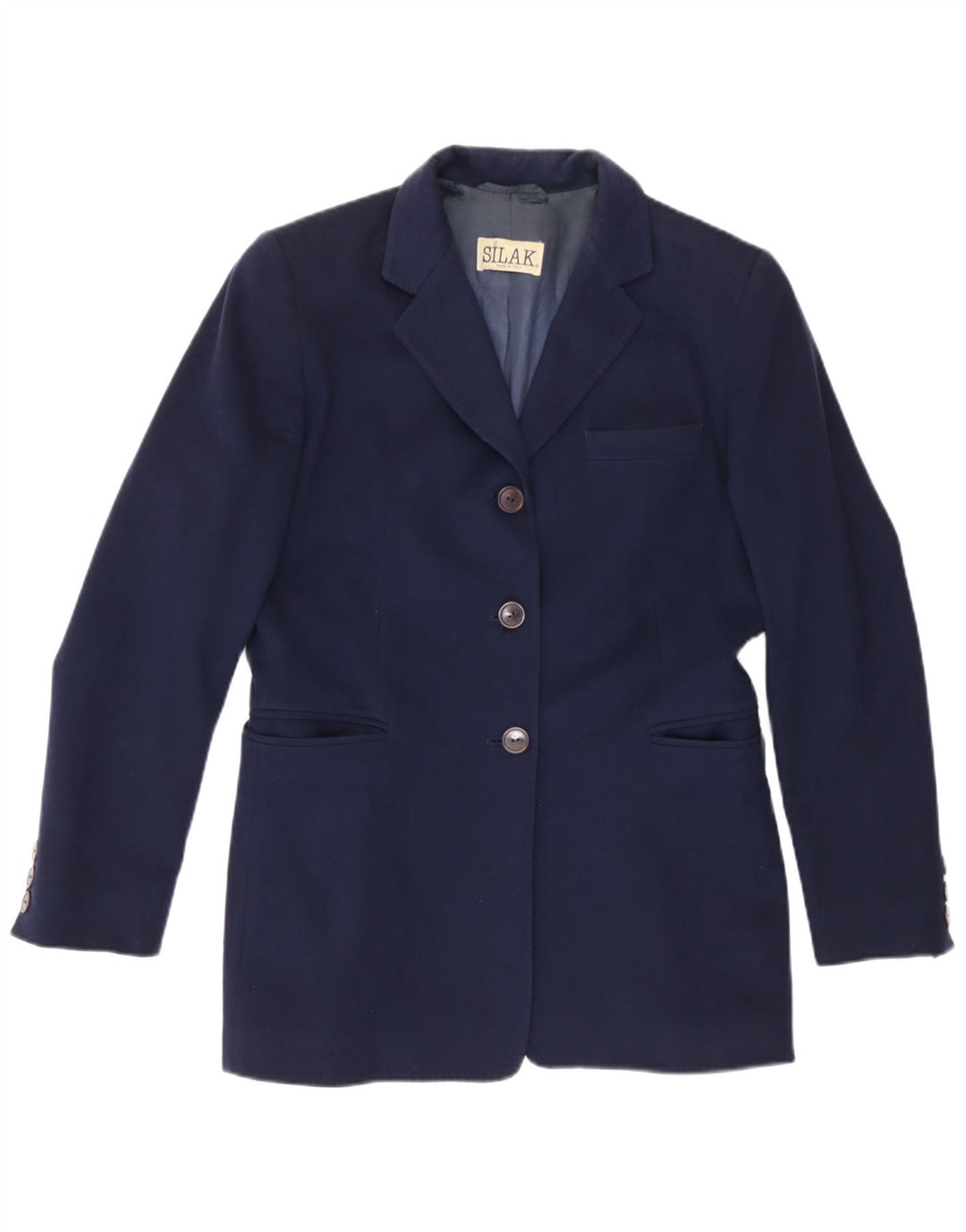 Jaqueta Blazer Feminina Vintage Longline com 3 Botões UK 14 Azul Marinho Médio