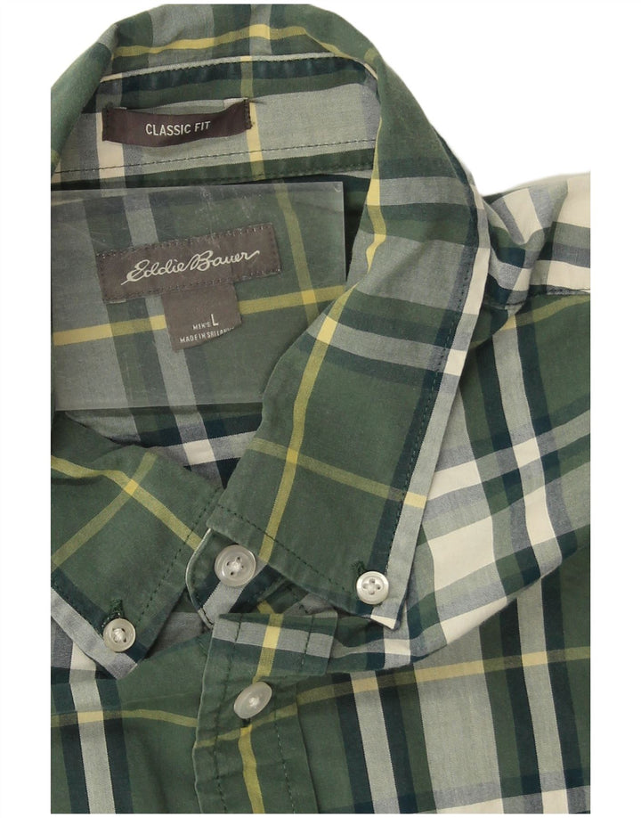Camisa masculina Eddie Bauer Classic Fit grande algodão xadrez verde