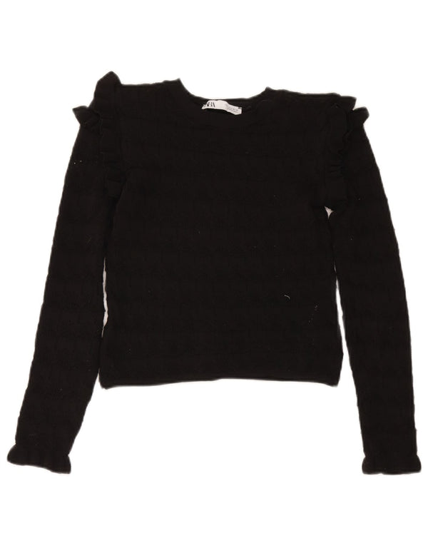 Suéter feminino Zara com gola canoa e gola redonda, pequeno, preto, poliéster