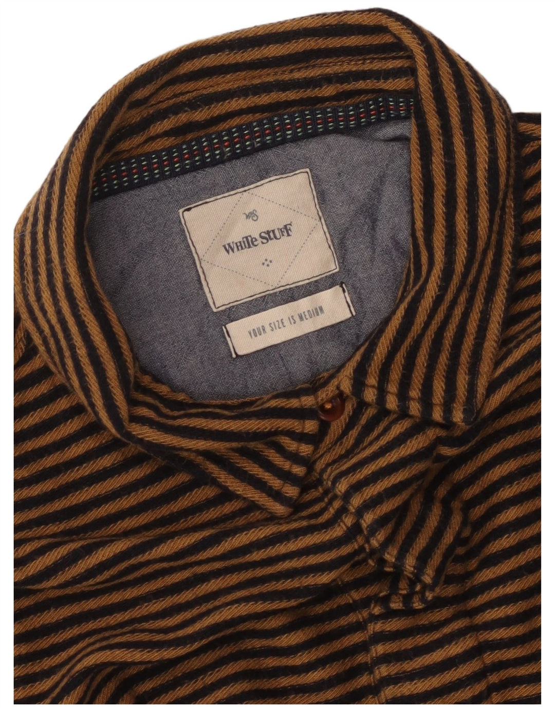WHITE STUFF Camisa masculina de manga curta listrada marrom médio