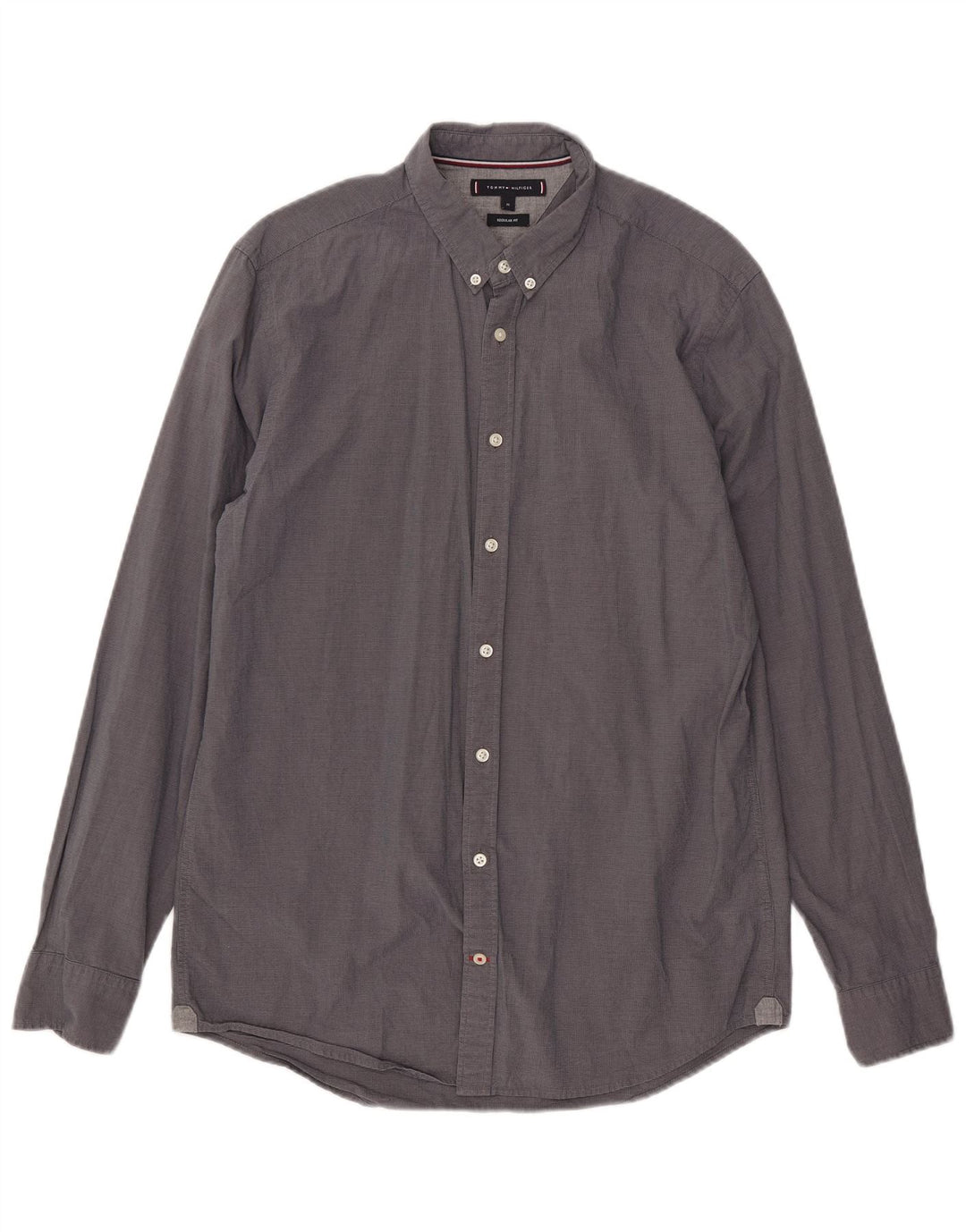 Tommy Hilfiger Mens Regular Fit Camisa Médio Algodão Cinza