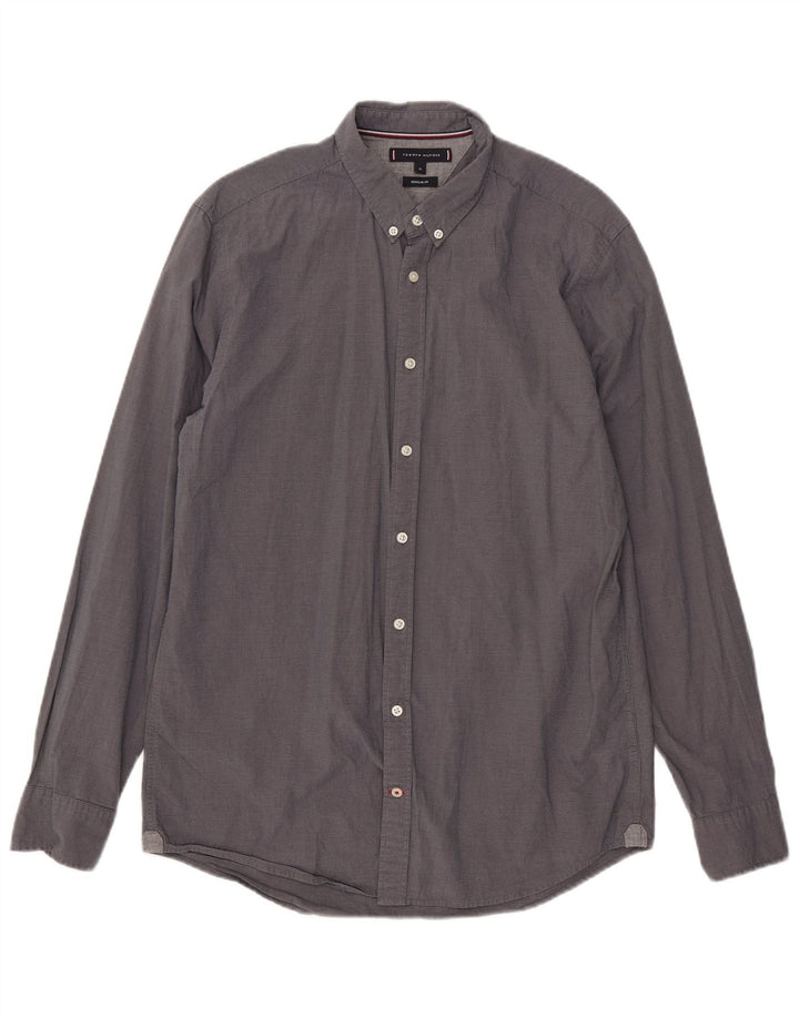Tommy Hilfiger Mens Regular Fit Camisa Médio Algodão Cinza