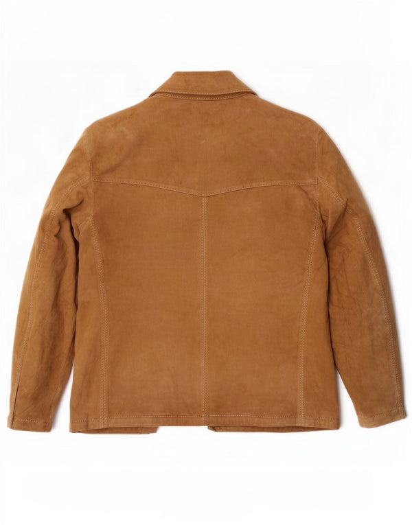 Jaqueta blazer feminina vintage de camurça com 3 botões Reino Unido 14 grande bege