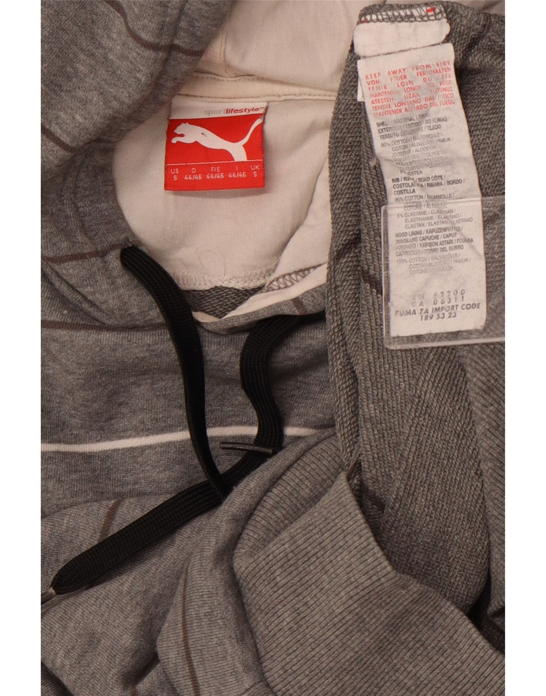 Puma Mens Hoodie Jumper Pequeno Algodão Listrado Cinza