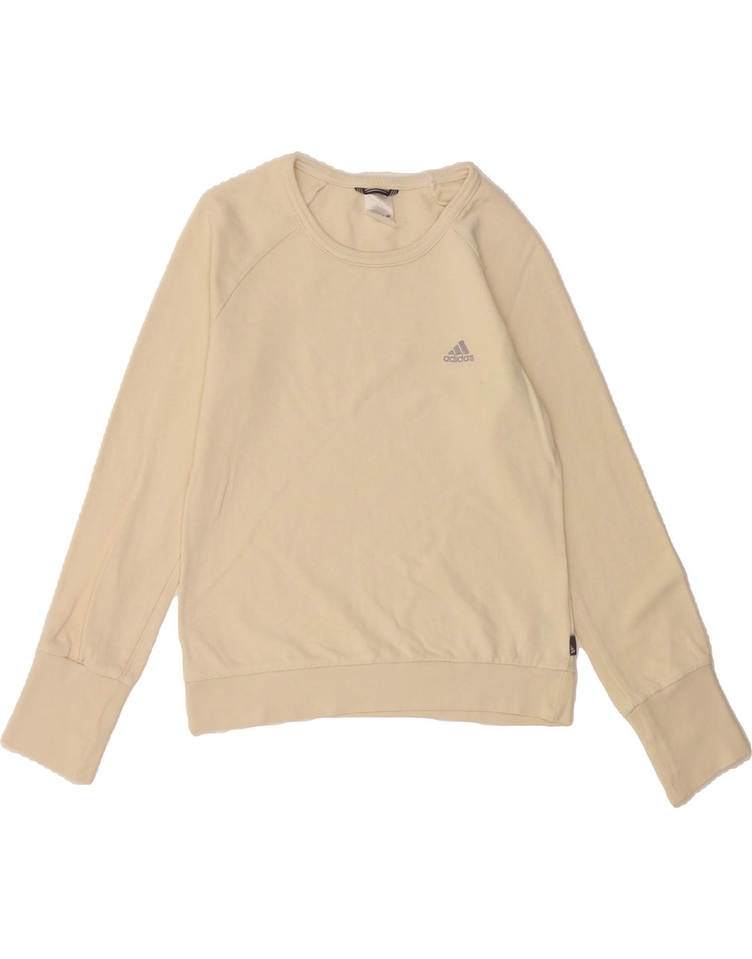 ADIDAS Womens Sweatshirt Jumper UK 12 Medium Off White Cotton Vintage Adidas and Second-Hand Adidas from Messina Hembry 