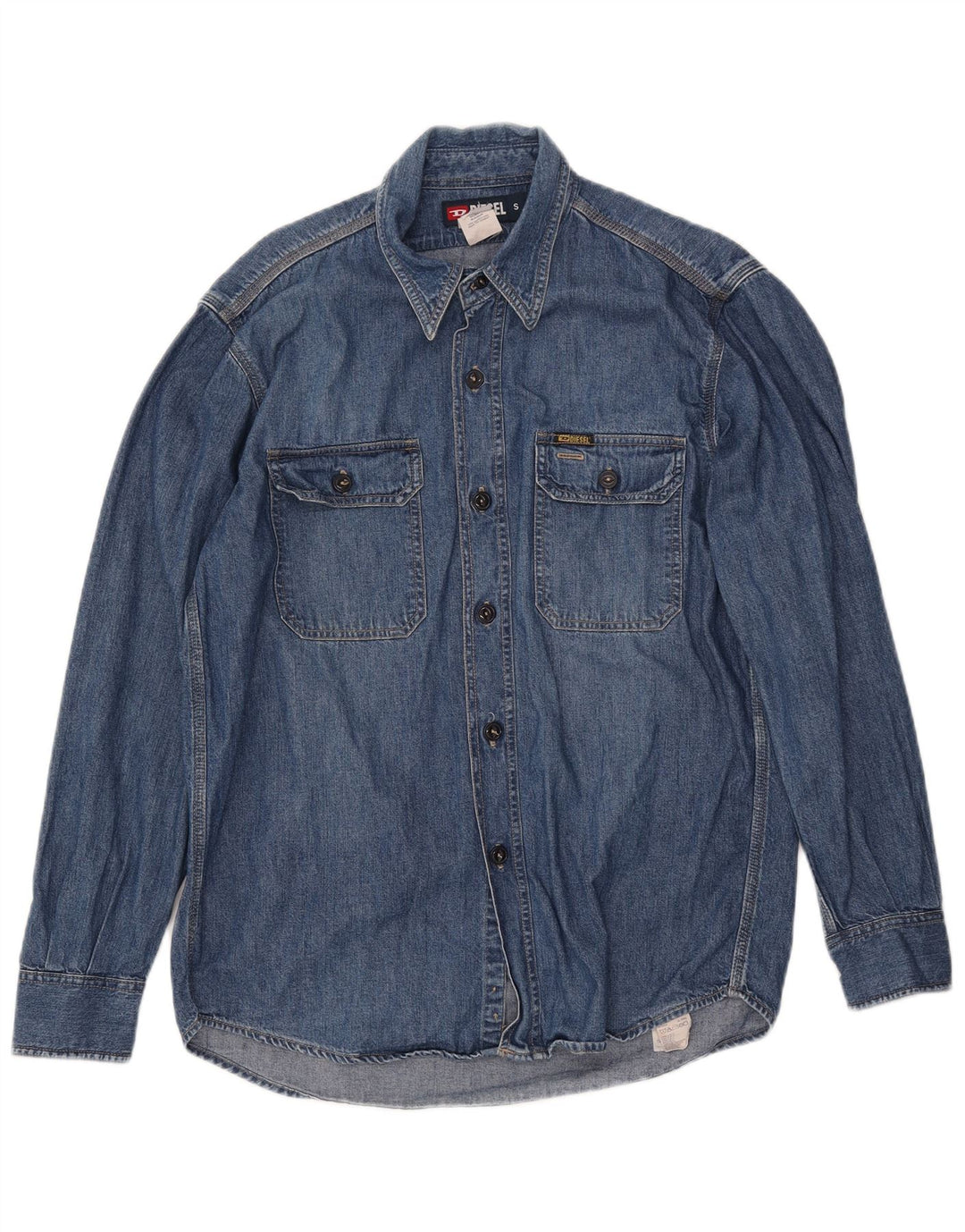 DIESEL Camisa jeans masculina pequena de algodão azul