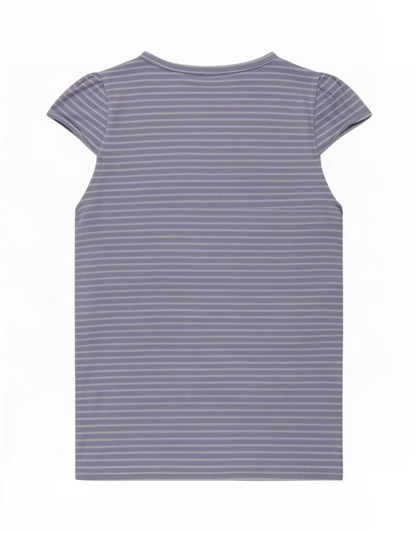 Camiseta feminina Benetton UK 12 algodão listrado azul médio