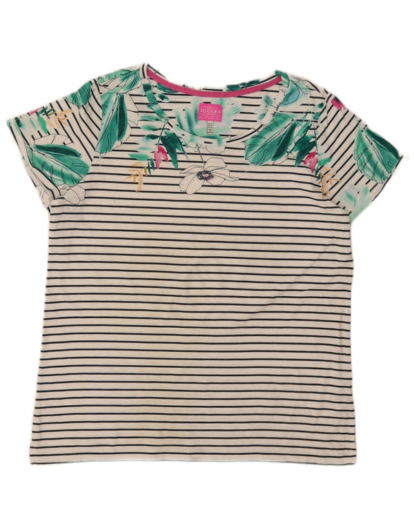 Camiseta feminina Joules com estampa gráfica UK 14 grande listrada branca