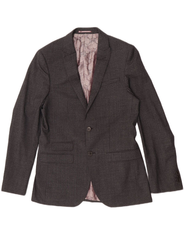 Jaqueta blazer masculina Ted Baker regular fit com 2 botões Reino Unido 40 grande xadrez cinza