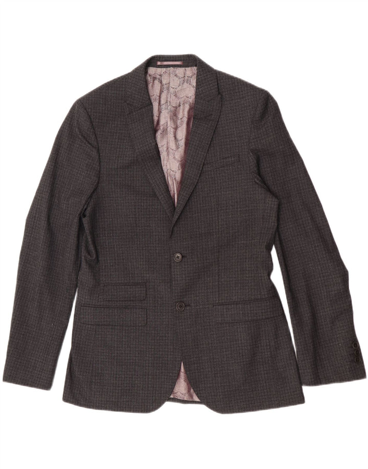 Jaqueta blazer masculina Ted Baker regular fit com 2 botões Reino Unido 40 grande xadrez cinza