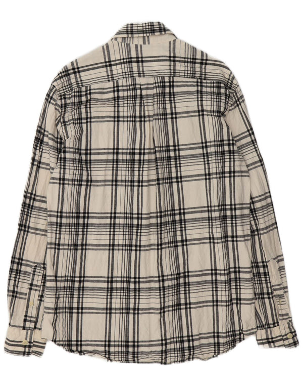 Zara Camisa masculina de flanela com ajuste relaxado médio algodão xadrez branco